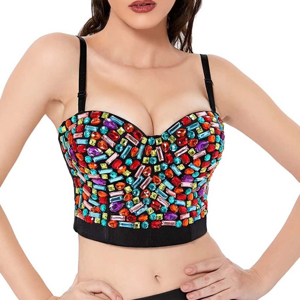 Multicolor Bejeweled Gemstone Bustier Top - size large